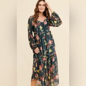 Anthropologie green floral midi